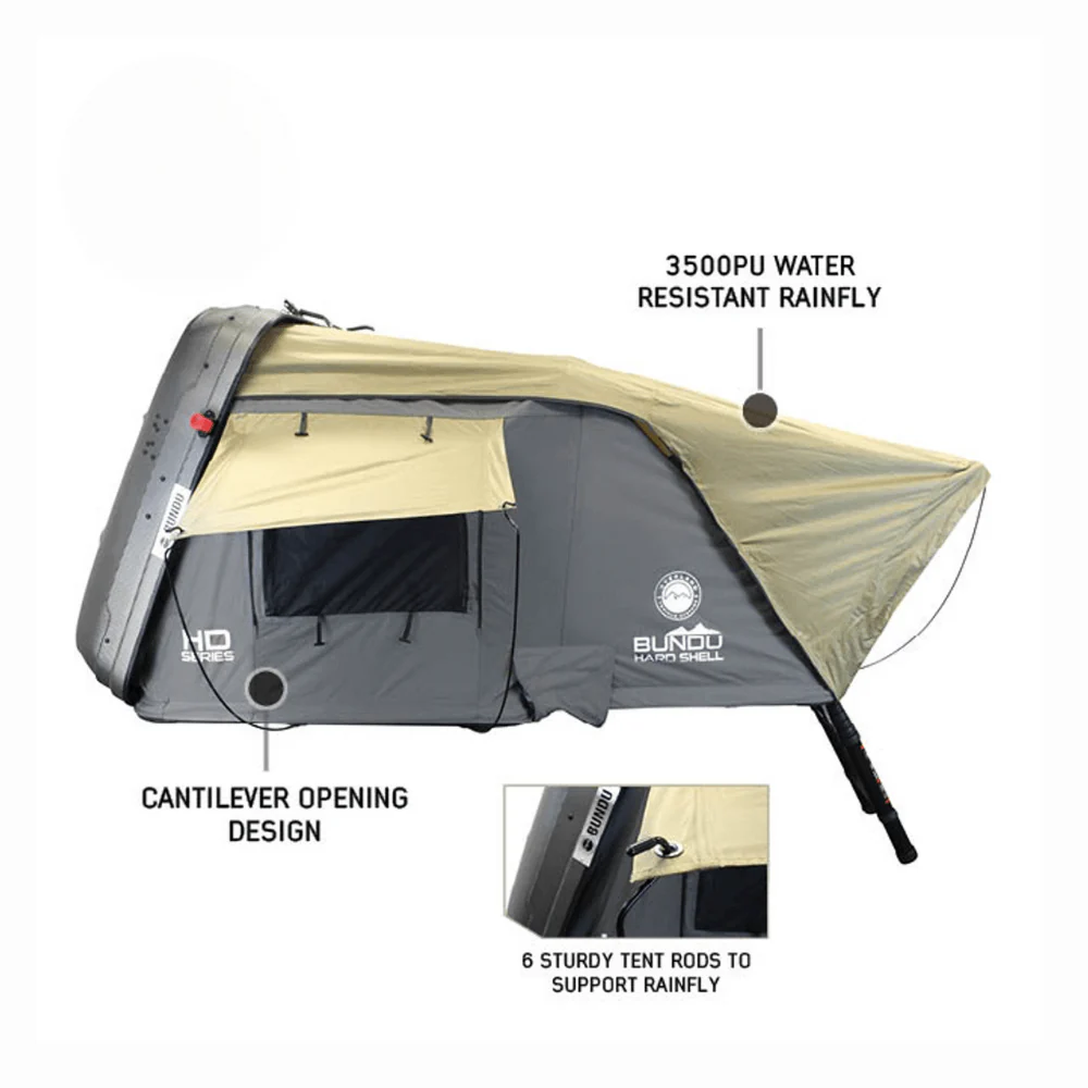 HD Bundu Cantilever Hard Shell Roof Top Tent, Grey Body & Green Rainfly - Image 3