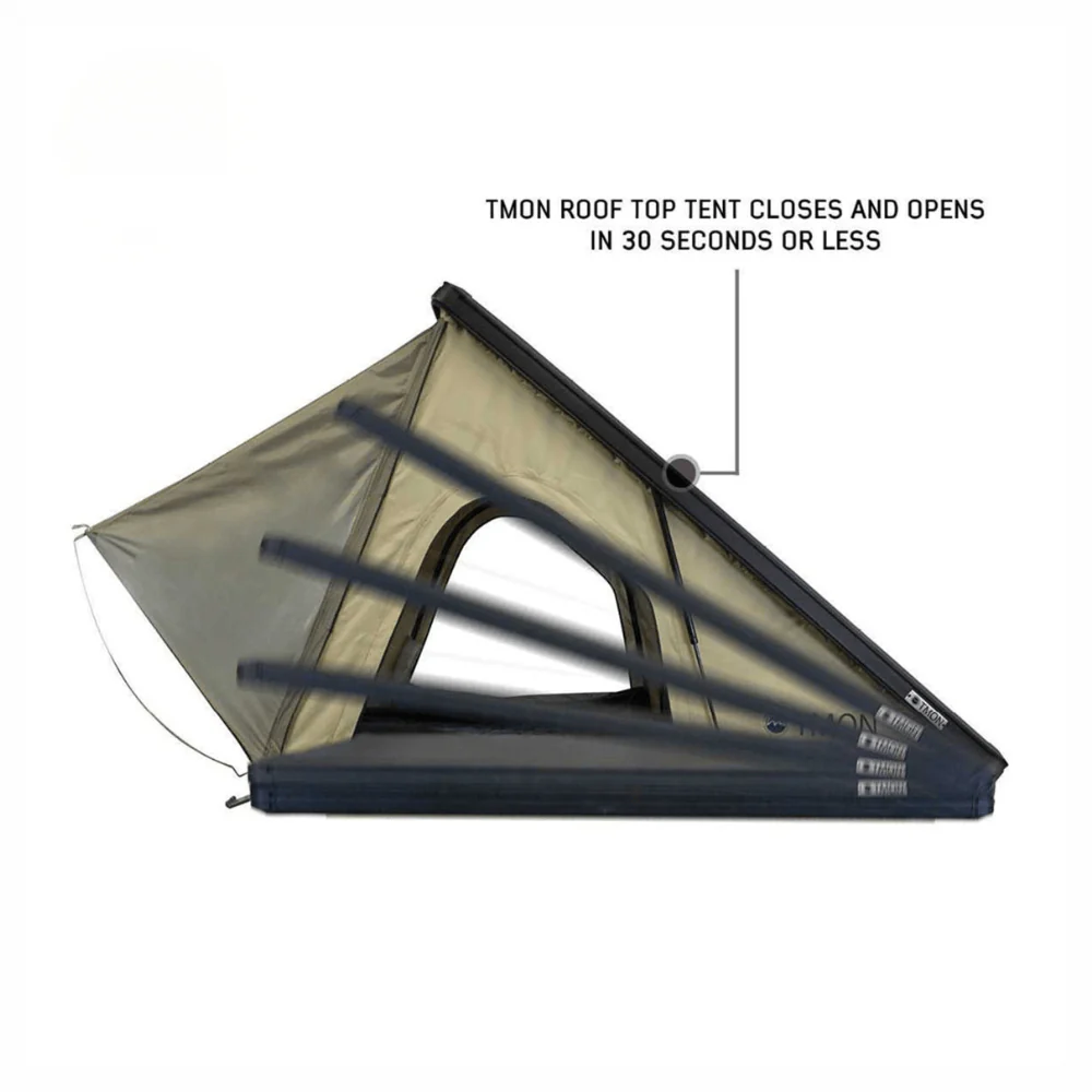LD TMON Clamshell Aluminum Hard Shell Roof Top Tent - 2 Person Capacity, Tan Body & Green Rainfly - Image 7